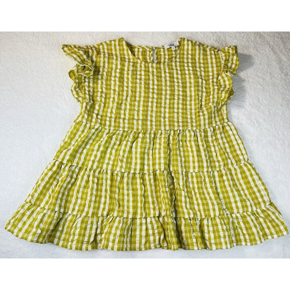 Talulah Blouse Womens L Yellow Gingham Tiered Dress Short Sleeve Boho Cowgirl